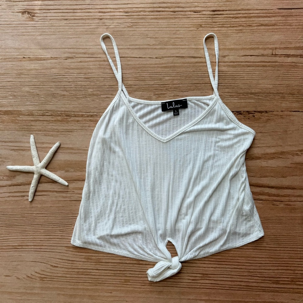 Lulus Women’s Tie Front Ribbed White Tank Top, Size Small